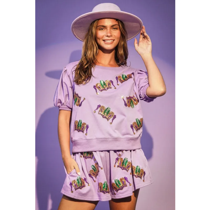 Рубашка и шорты женские с блестками коротким рукавом свободного покроя
