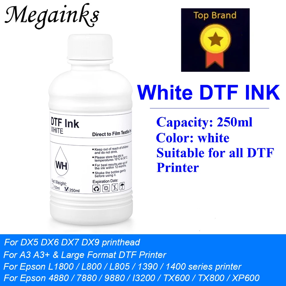 

250ml White DTF ink Water Based For Epson XP600 L1805 1390 L1800 P600 P800 DX5 4720 I3200 Printer Digital T-shirt Textile Film