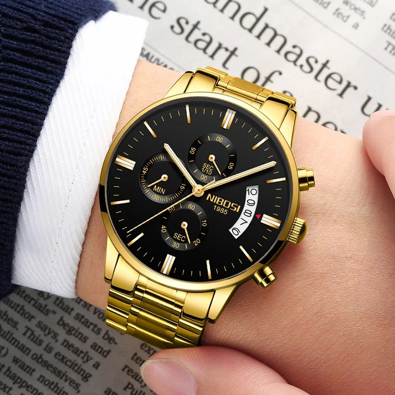 nibosi sports mens watches top brand luxury gold watch fashion relogio masculino military quartz wrist watches hot clock male free global shipping