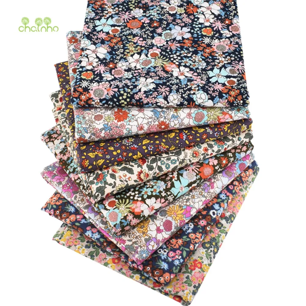 Chainho,Printed Plain Poplin Cotton Fabric,DIY Quilting & Sewing Material,Patchwork Cloth,Floral Series,8 Designs,4 Sizes,PCC93