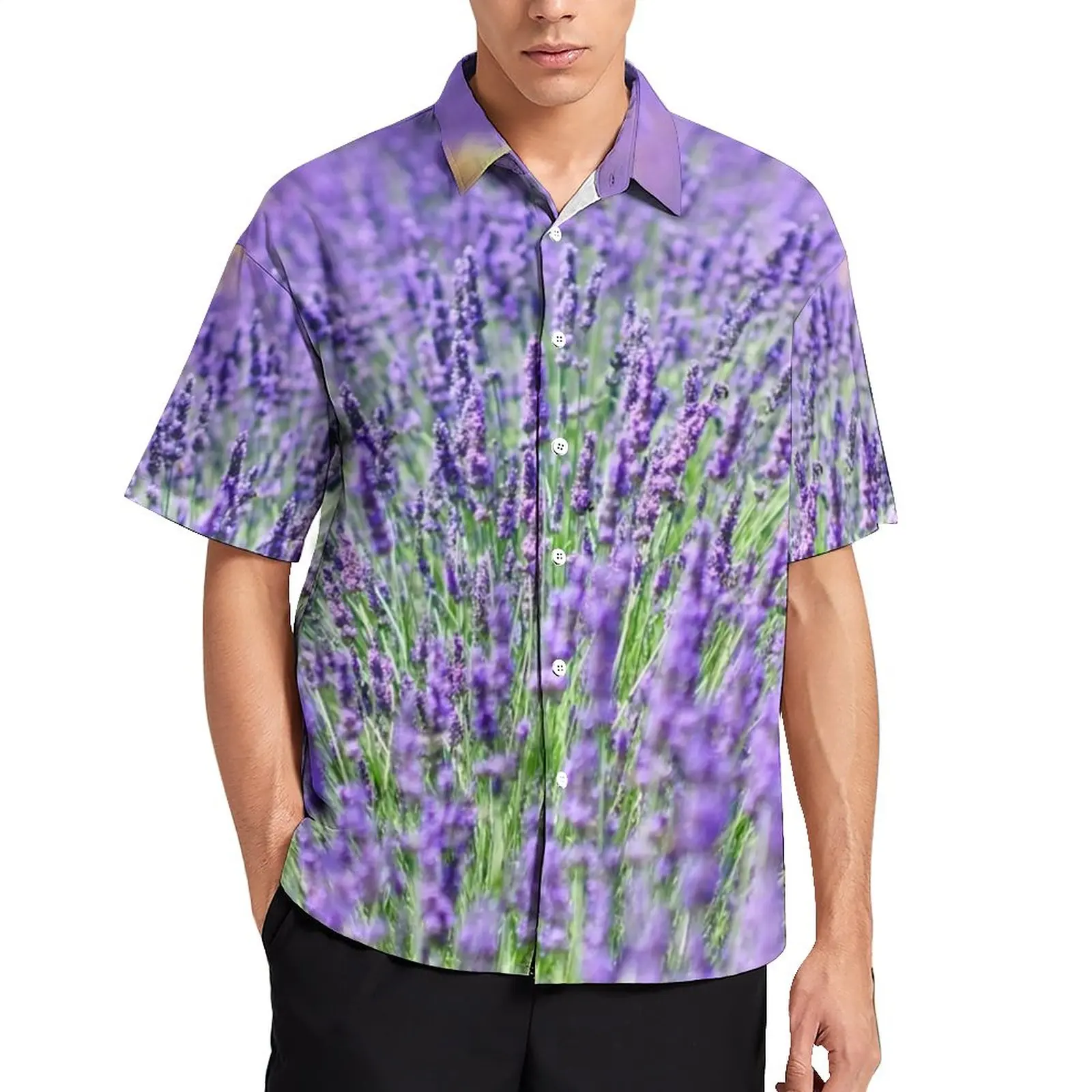 

Lavender Fields Vacation Shirt Garden Flowers Print Hawaiian Casual Shirts Men Cool Blouses Short-Sleeve Tops Big Size 3XL 4XL