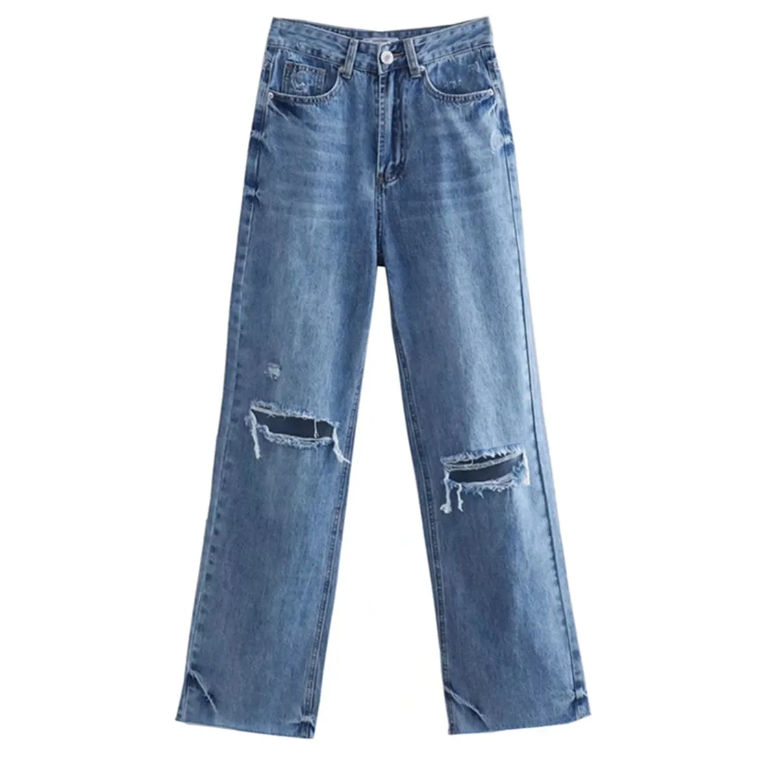 

Withered 2022 American Vintage High Street Ripped Holes Denim Blue Pants Loose Boyfriend High Waist Harem Jeans Women