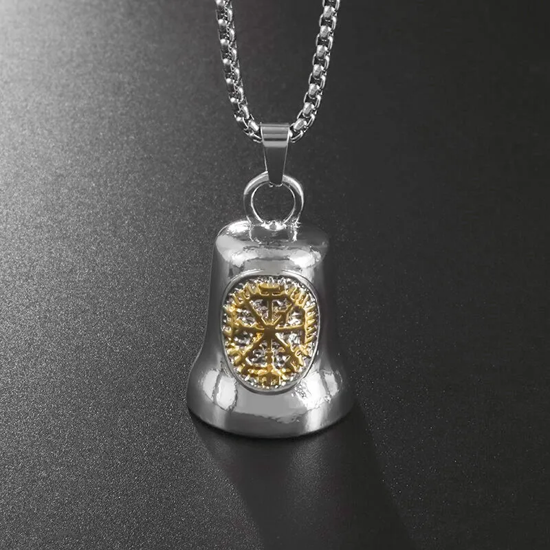 

Nordic Viking Compass Bell Pendant Motorcycle Bell Necklace Biker Riding Rock Amulet Jewelry Accessories