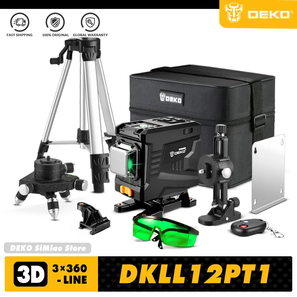 

DEKO DKLL12PT1 3.7V 3X360 HORIZONTAL/VERTICAL LINES-GREEN LASER LEVEL SELF-LEVELING WITH REMOTE CONTROL CONSTRUCTION TOOLS