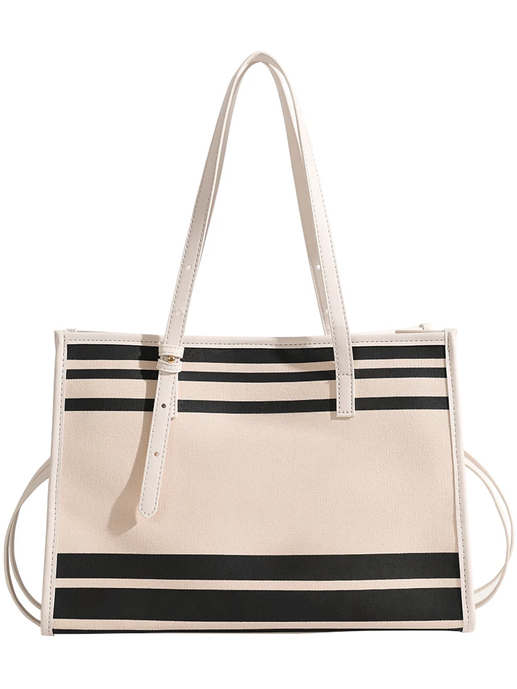 

Barabum Simple Canvas Bag Stripe Large Bag Single Shoulder Bag Tote Bag