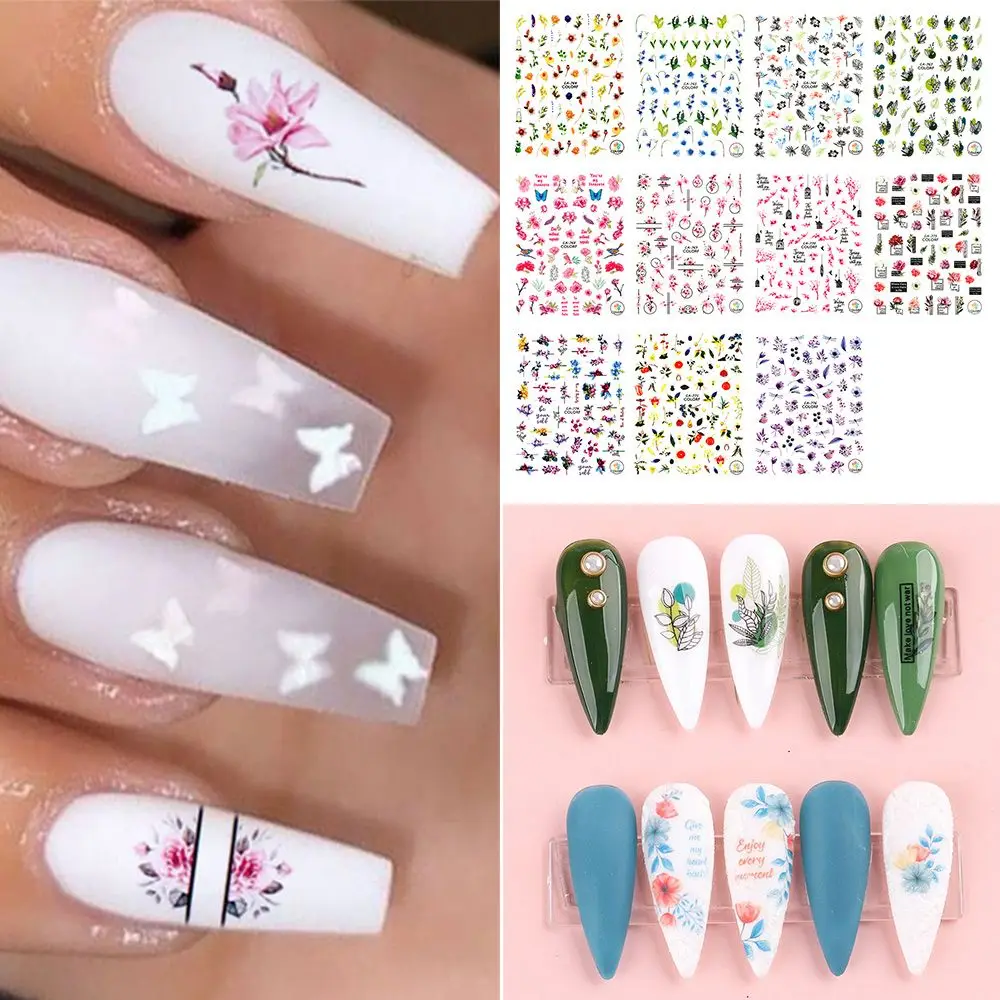 

Manicure Floral Leaf Spring Cherry Blossoms Pink Purple Nail Stickers 3D Flower