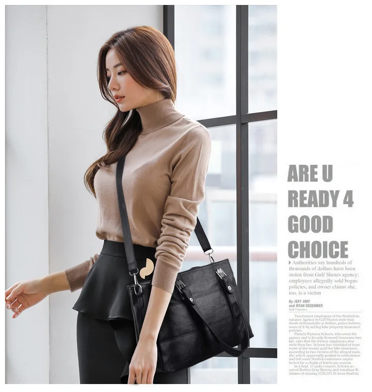 Brand Women Quality PU Handbags Shoulder Bags Plaid Female Messenger Portable Large Capacity Ladies Casual Business Black Red