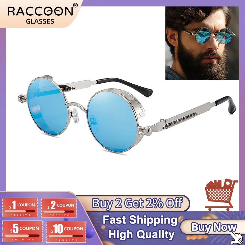 

Classic Gothic Steampunk Circle Sunglasses Men Women Retro Round Male Punk Sun Glasses Fashion Metal Frame Driving Goggle Uv400