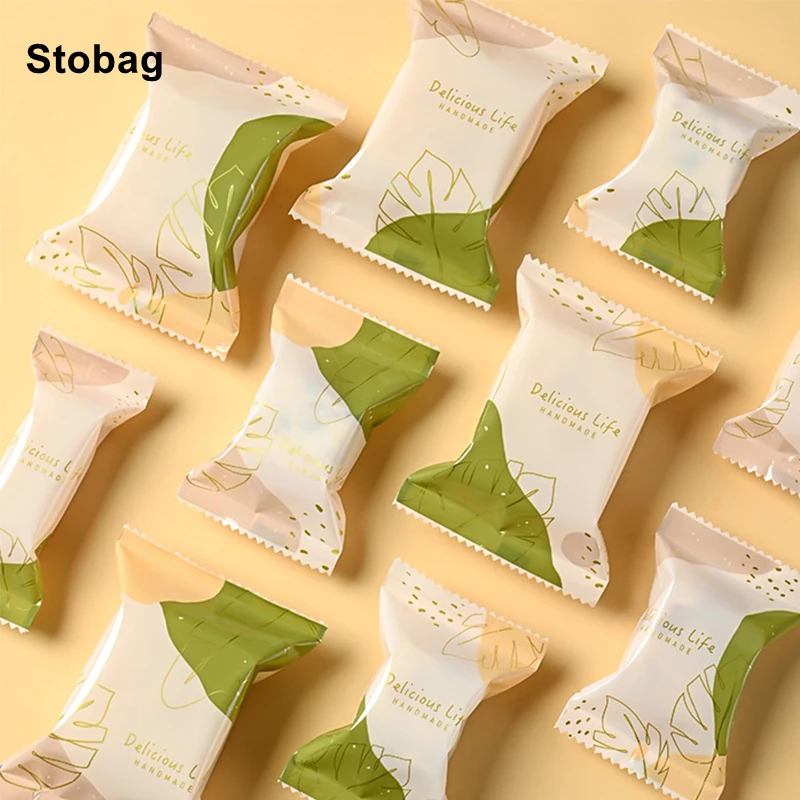 

StoBag 100pcs Green White Cookies Candy Chocolates Packaging Bag Machine Hot Sealed Baking Biscuit DIY Handmade Gift Party Favor