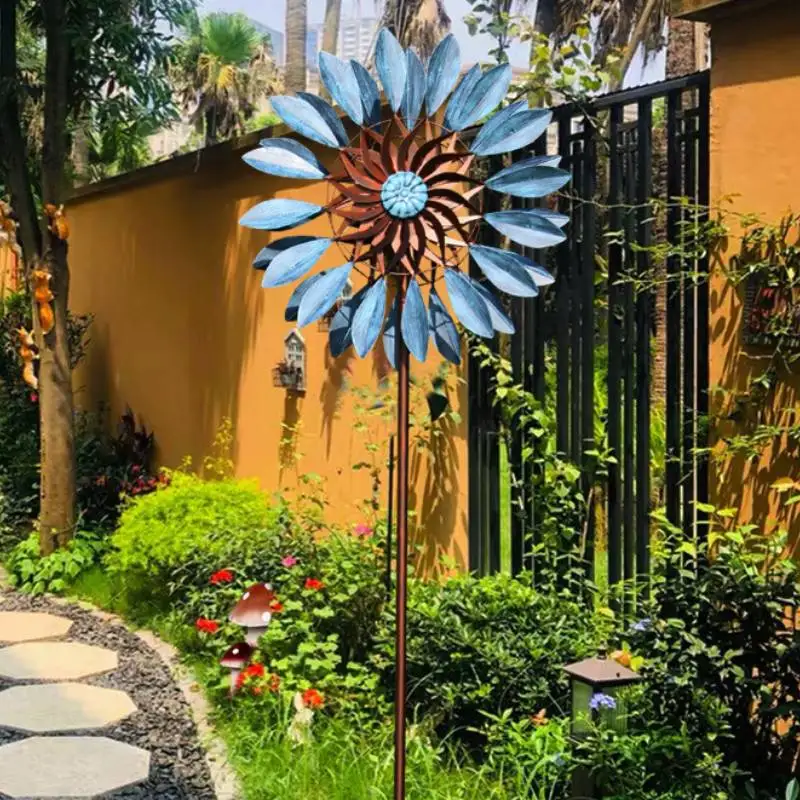 Double-layer Rotating Windmill Outdoor Unique Wind Spinners Courtyard Patio Lawn Garden Decor Extra Large Metal Windmill