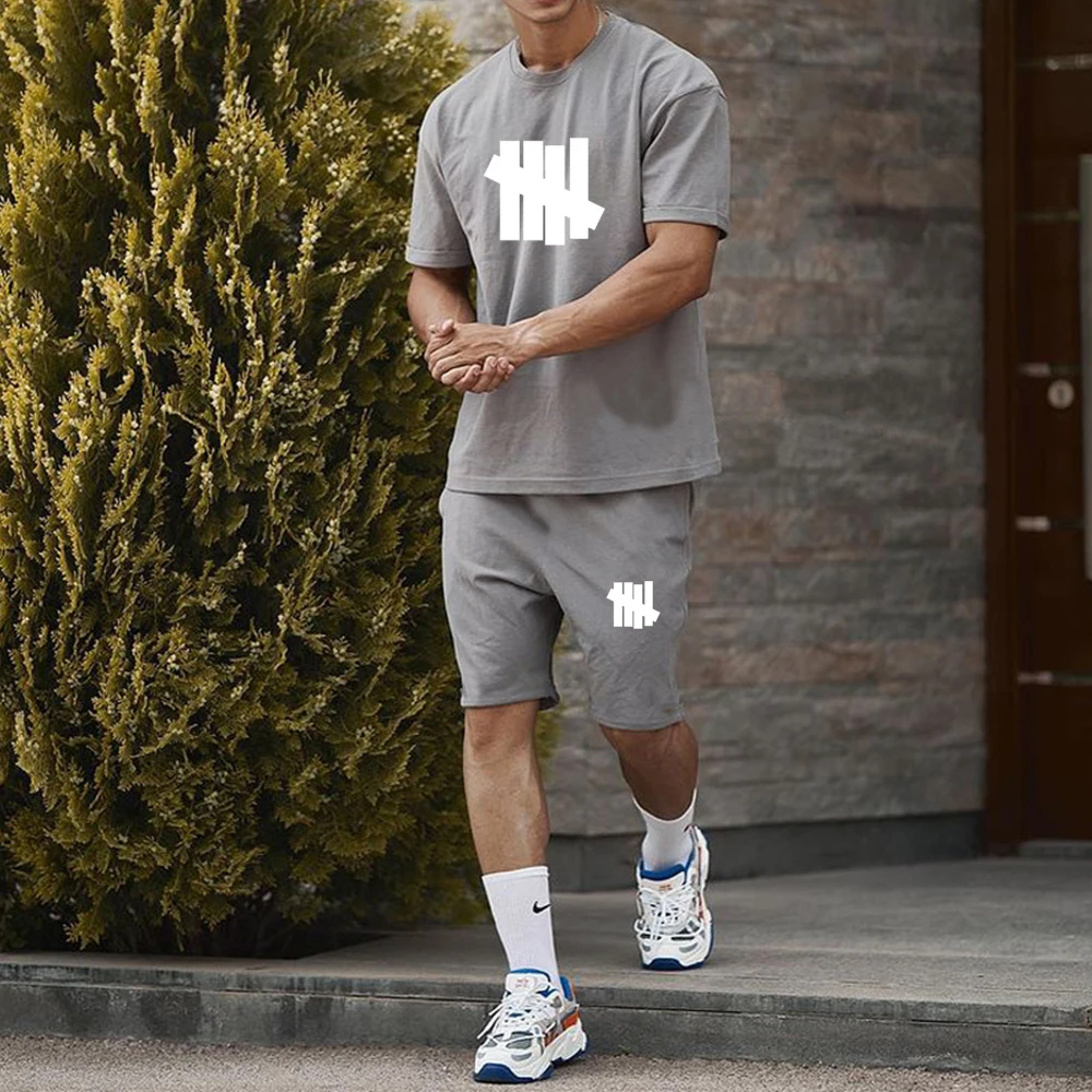 Man Summer Tracksuit Casual Short Sleeve Tops + Short Pants Sets Streetwear Men's Cotton T Shirt Short High-quality Sports Suits