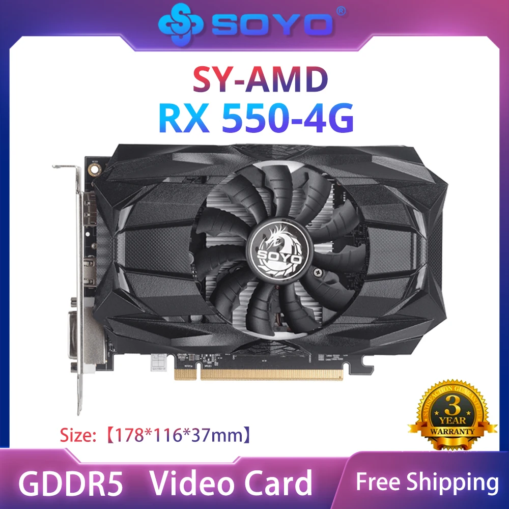 Игровая видеокарта SOYO RX 550 4G GPU GDDR5 14 нм HDMI dp-dvi 128 бит |