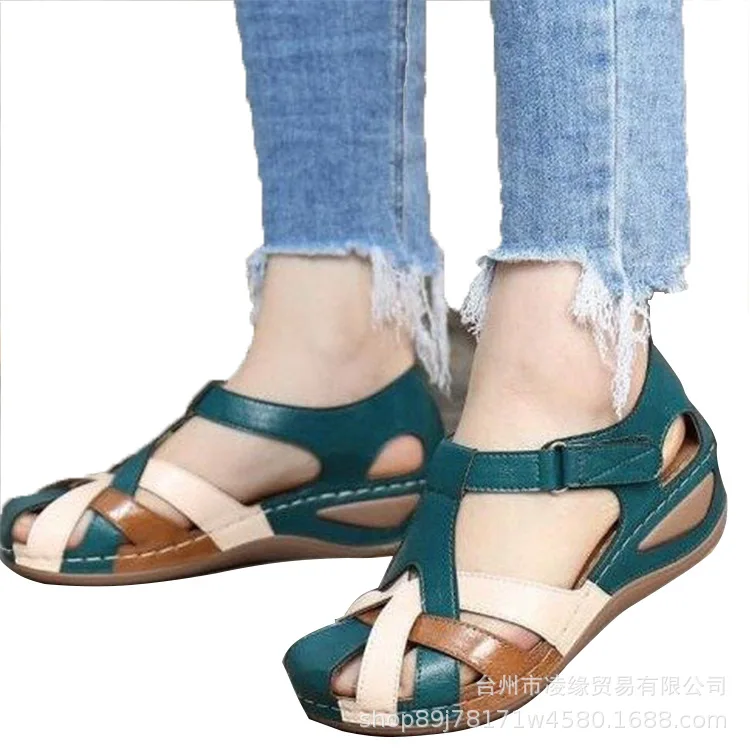 Женские босоножки в стиле ретро, сандалии на танкетке с круглым носком и закрытым каблуком, оригинальная обувь большого размера на платформе, новинка, низкий комфорт, модная многофункциональная обувь, лето 2023