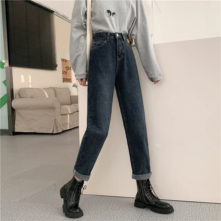 DD2972  New style loose high-waisted thin western style straight-leg trousers jeans