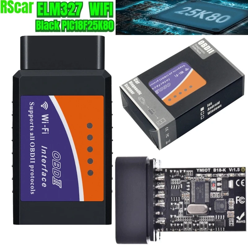 

10 шт. WIFI ELM327 автомобильный инструмент для диагностики неисправностей PIC18F25K80 чип автомобильный тестовый инструмент OBD2 для Android/iOS/ПК