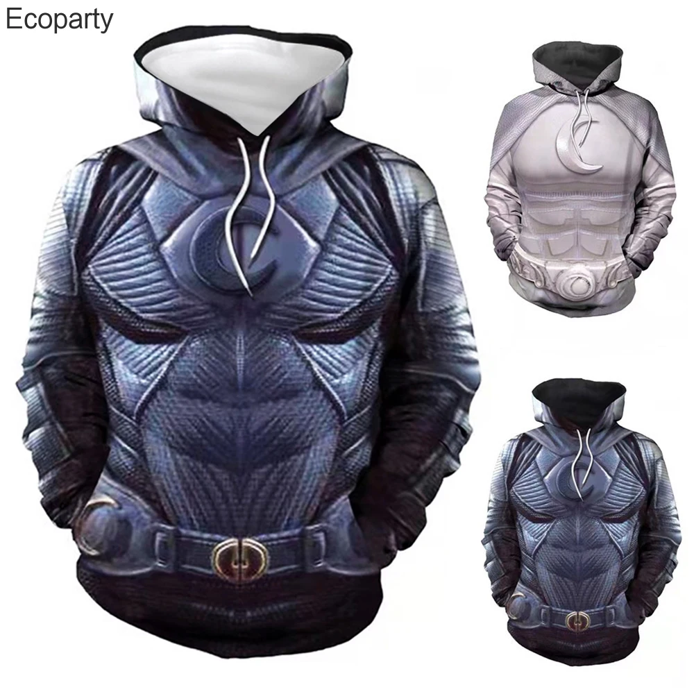 

2022 New Fashion Superhero Moonlight Knight Cosplay Hoodie Aldult 3D Printed Long Sleeves Hooded Jacket Loose Leisure Tops