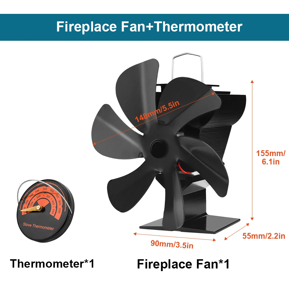 6-лопастной вентилятор для камина с тепловой мощностью, мини-вентилятор для печи, дровяная горелка, тихий вентилятор для камина, эффективное распределение тепла для дома