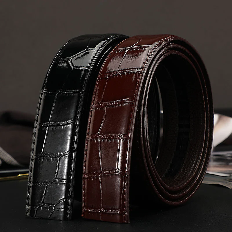 No Buckle Cow Leather Belt for Men Automatic Buckle New Business Waist Strap Black Brown Male High Quality Jeans Waisand 3.5CM