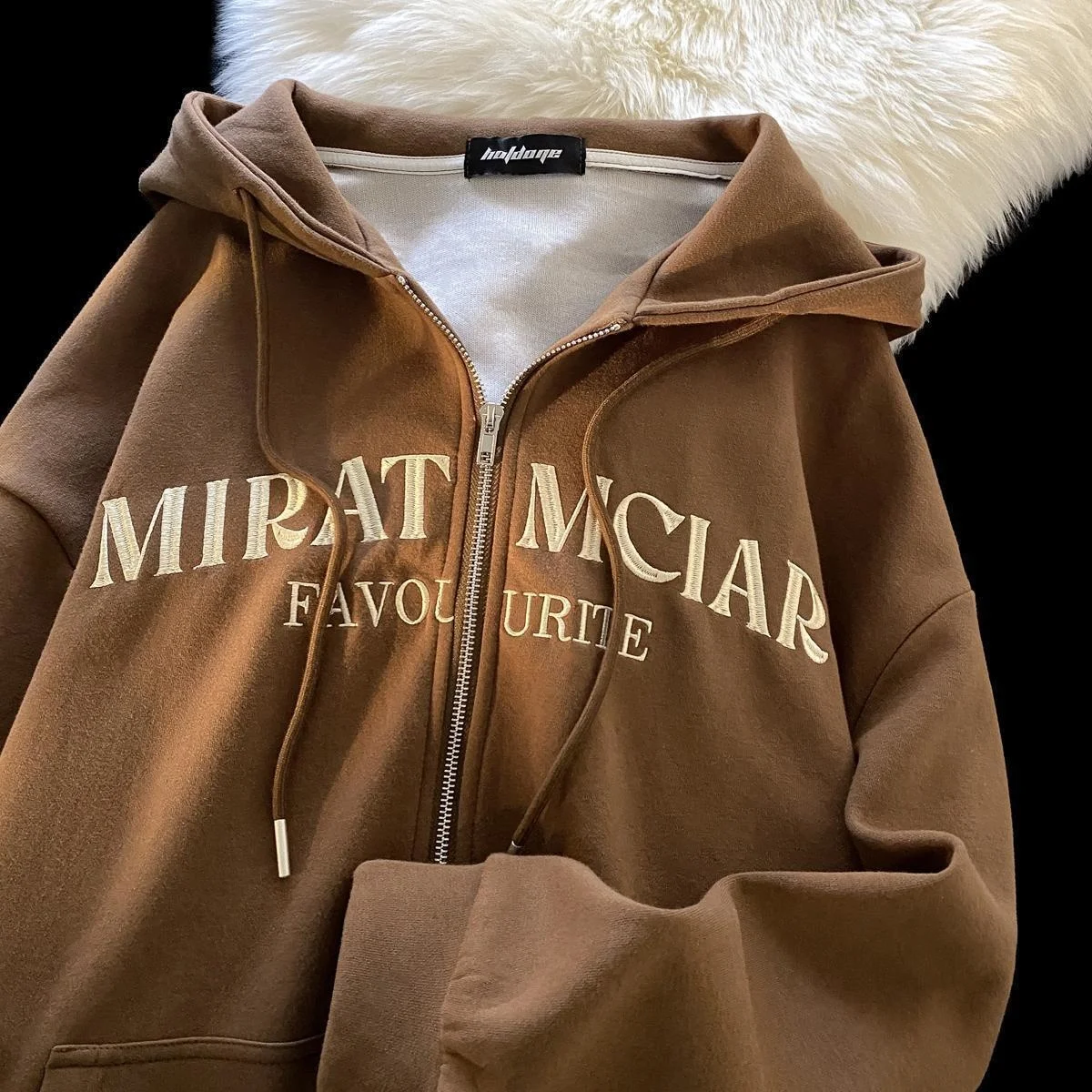 

Autumn new letter printed hooded cardigan thin sweater male and female students Korean version oversize loose couple jacket tide