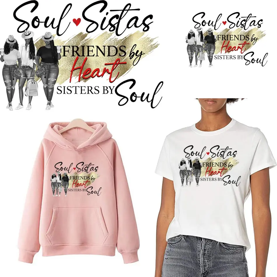 Наклейка для футболок и сумок Sould Sister, стирающаяся термонаклейка для одежды «сделай сам», черная нашивка для девушек, аппликация для верхней одежды