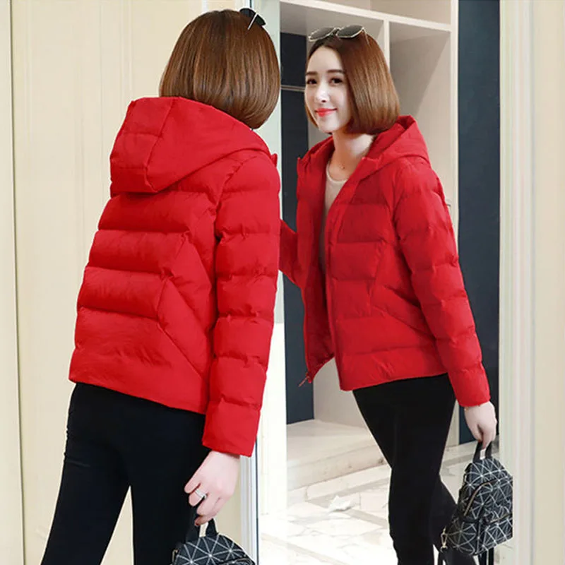 

Spring And Autumn Warm Women Cotton Padded Jacket New Simple Fashion Female Casual Short Hooded Outwear Parkas Roupas Femininas