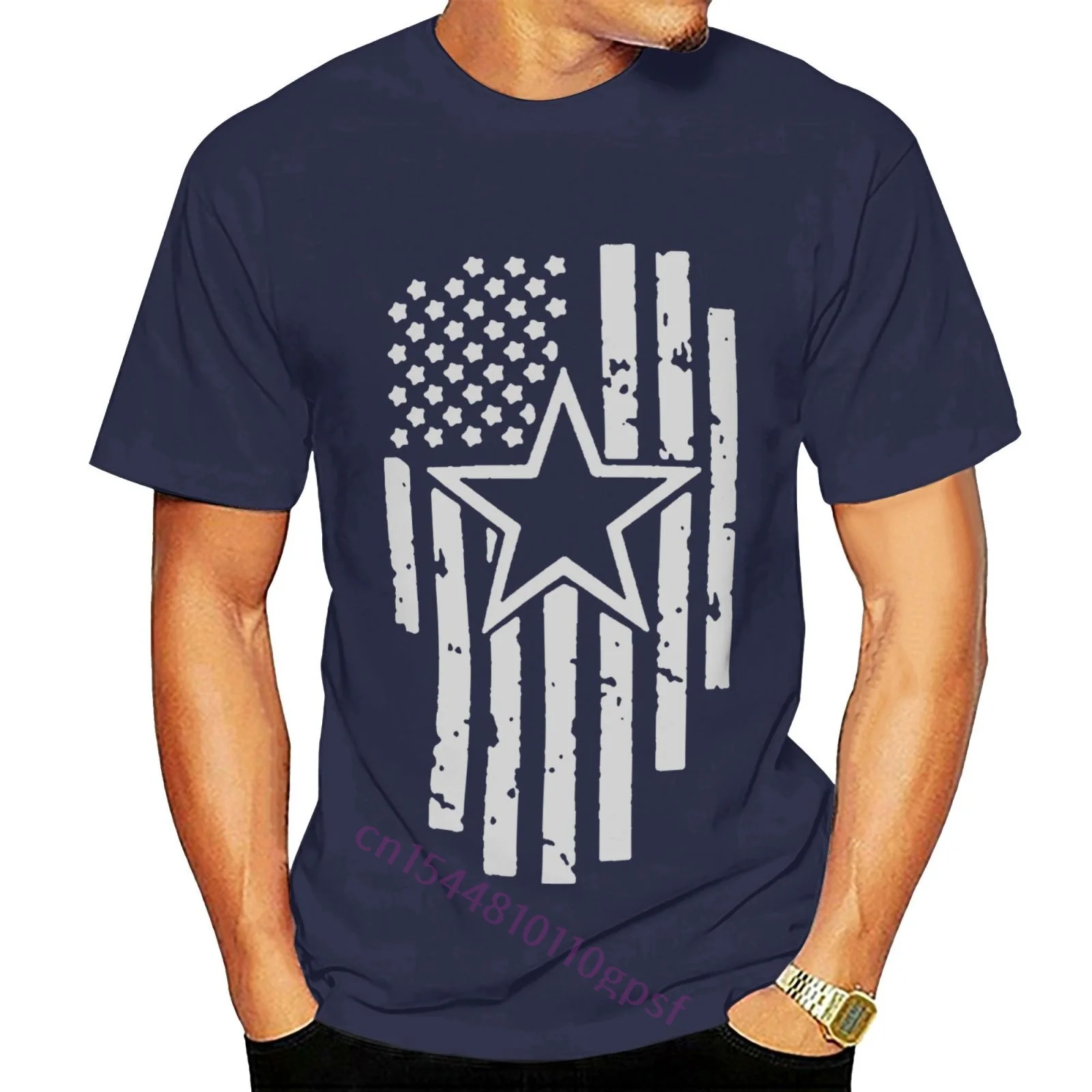Cowboy Flag Football Dallas Fans Black Navy Shirt Printed T Shirt Print T Shirt Mens Summer Navy