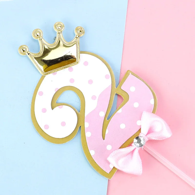 Crown Number Birthday Cake Decoration Birthday Number 0-9 Cake Topper Girls Boys Baby Party Cake Insert Decor Supplies images - 6