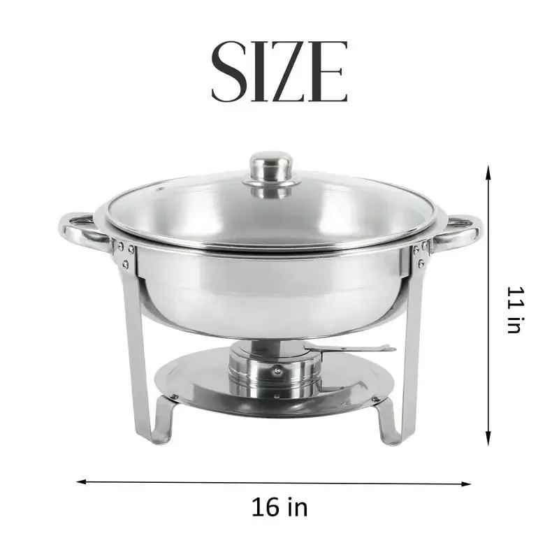 

Dish Buffet Set 2 Pack Round Stainless Steel Chafers and Buffet Warmers Sets Full Size w/Water Pan, Food Pan, Fuel Holder and Gl