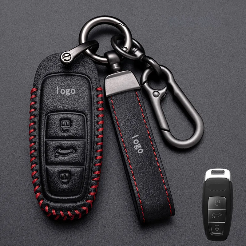 

Genuine Leathe Car Key Case Cover For Audi A4 A4L 8 S 2017 2016 A5 QT S5 S7 A6L Allroad Q5 Q7 TT TTS B9 Handmade Auto Keychain