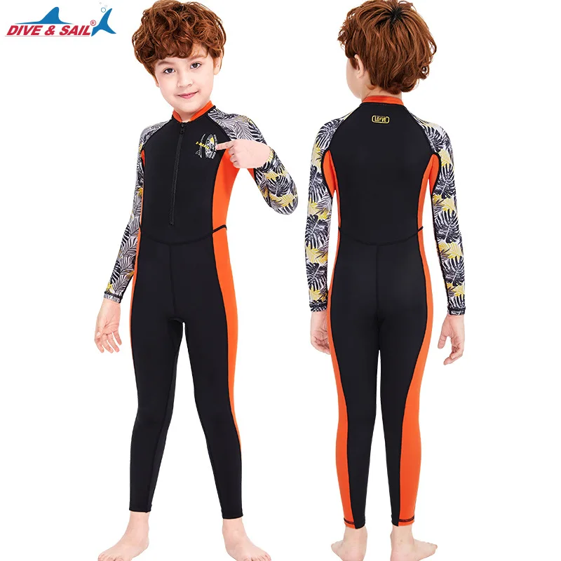 Children's Swimsuit Boys' One-piece Long Sleeved Sunscreen Swimsuit Students Swimming Training Snorkeling Surfing Jellyfish Suit