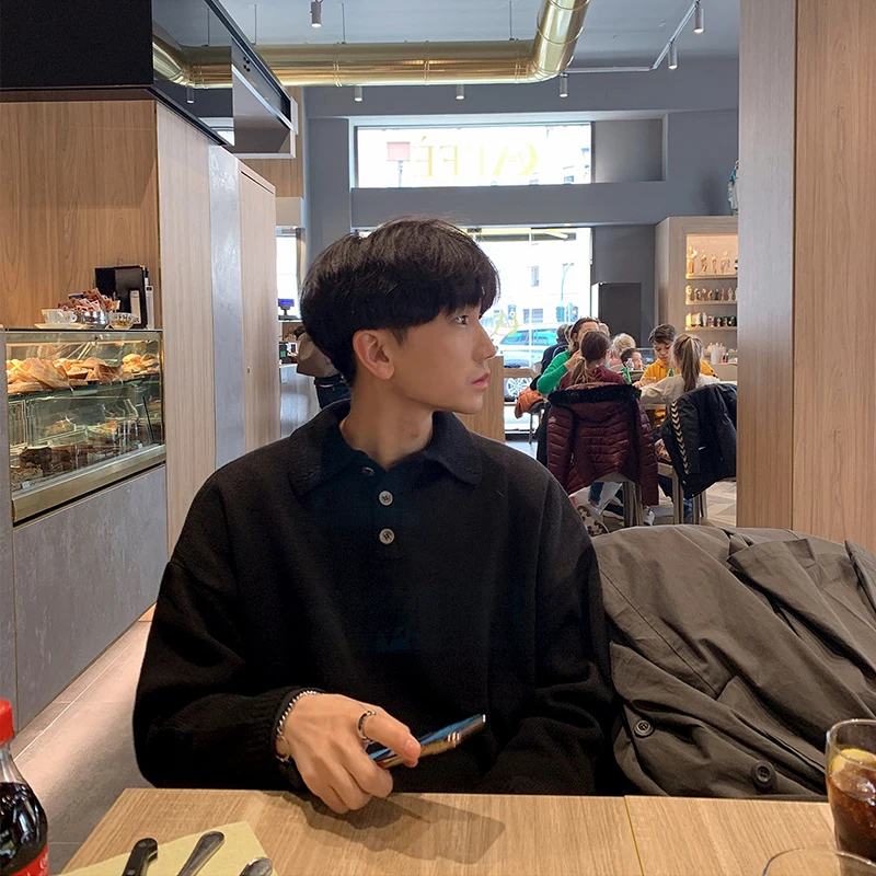 Базовые однотонные вязаные пуловеры мужские свободные унисекс с отложным