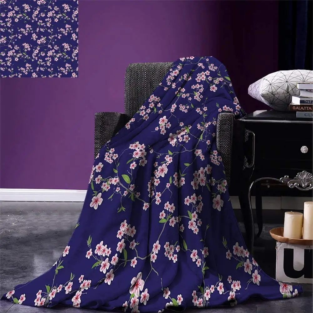

Japanese Throw Blooming Sakura Cherry Branches Chinese Asian Oriental Kimono Pattern Fleece Blankets for Beds Sofa