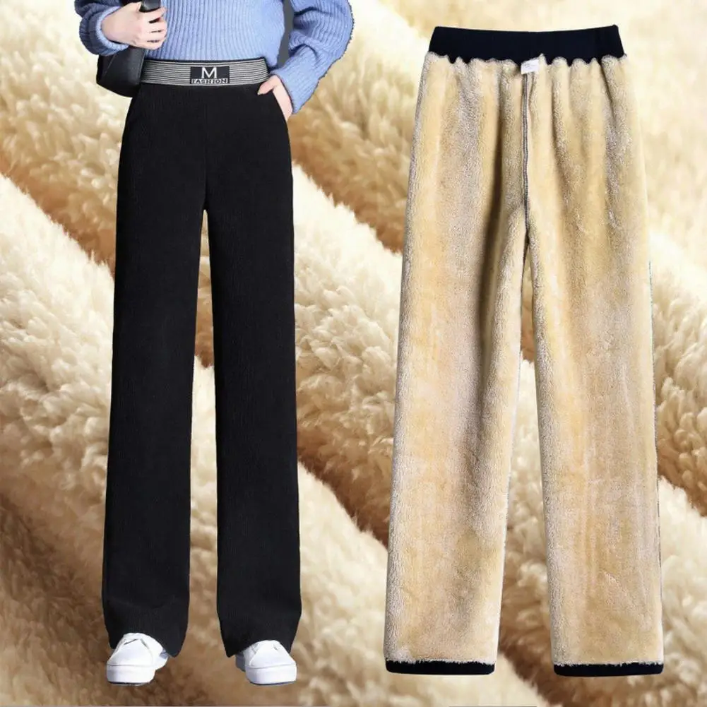 

Women Pants Plush Lining Women Trousers Relaxed Fit Coldproof Corduroy Trousers