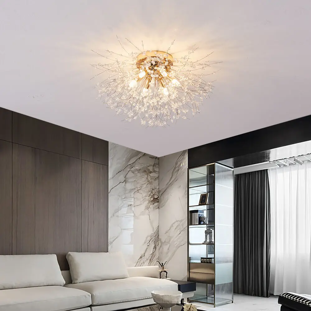 

Firework Shaped Pendant Light LED Chandelier Flush Mount Dandelion Crystal Ceiling Lamp Office Kitchen Living Room 40W