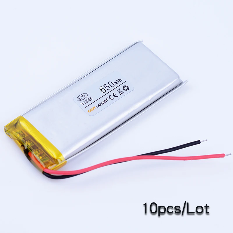

10pcs/Lot 502065 3.7V 650mAh Rechargeable Lithium Li Polymer Li-ion Battery For mp3 mp4 DVR GPS PSP PDA bluetooth Speaker toys