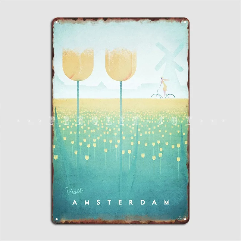 Amsterdam Poster Metal Plaque Home Club Party Funny Garage Decoration Tin Sign Posters