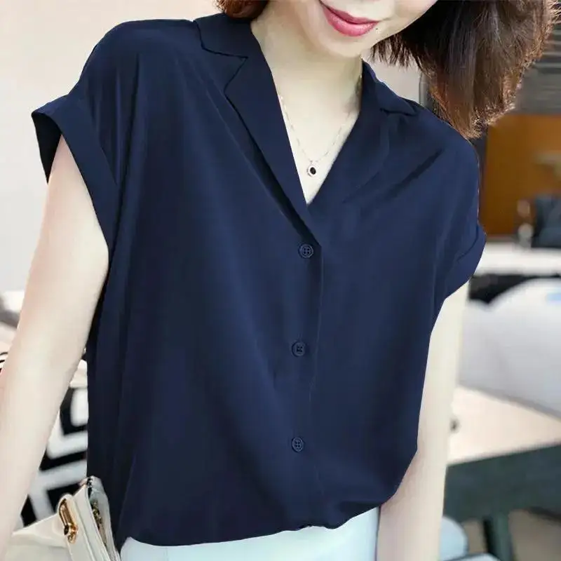 Summer Women Clothing Large Loose Casual Chiffon Shirt Ladies Solid Simple All-match Blouse Female Korean Fashion Thin Top