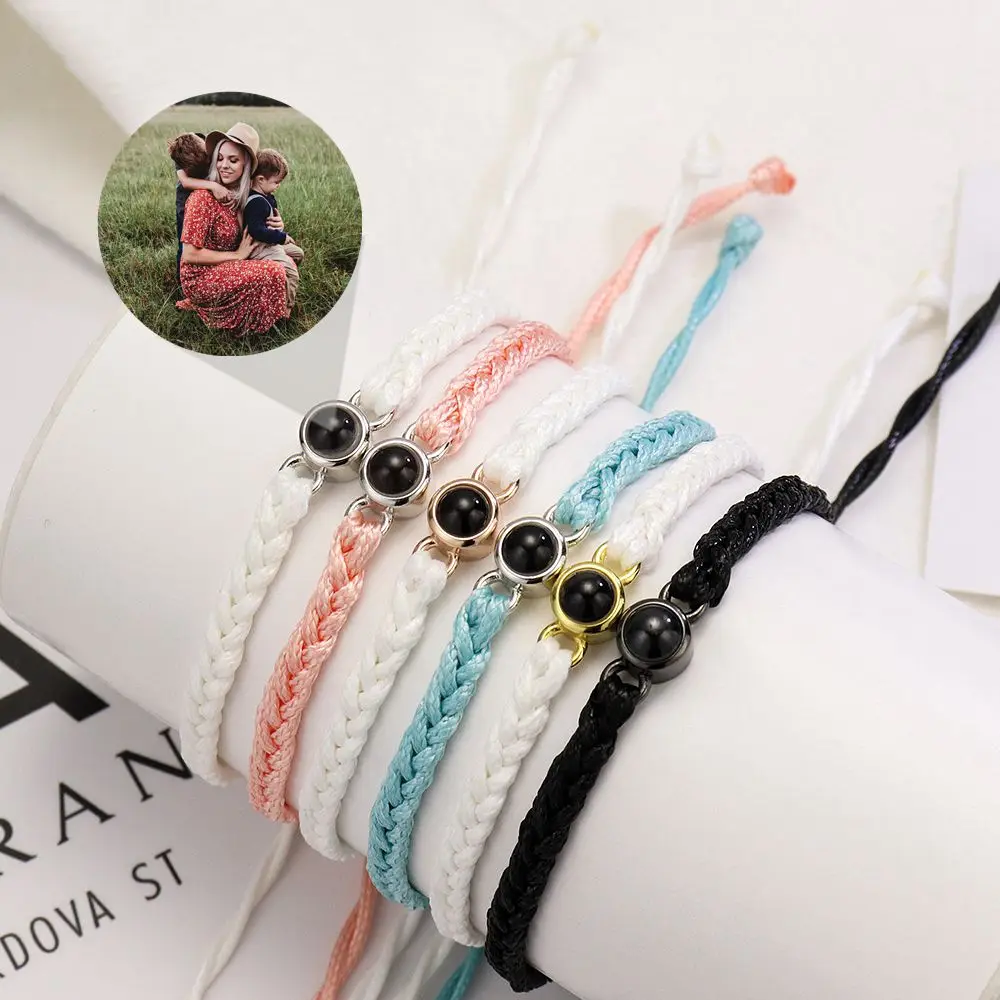925 Silver Personalized Projection Braided Bracelet Custom Photo Bracelet for Woman Man Couple Family Jewelry Memorial Gift