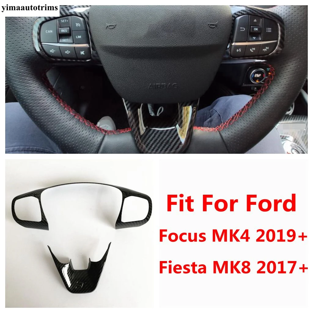 

Car Steering Wheel Button Frame Cover Trim For Ford Focus MK4 2019 - 2023 / Fiesta MK8 2017 - 2023 ABS Carbon Fiber Accessories