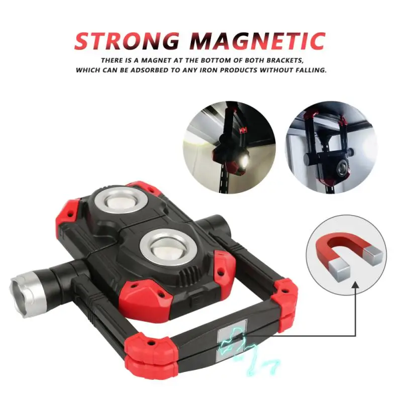 

Portable LED Work Light 2COB USB Rechargeable Flood Light 360°Rotation Searchlight Magnetic Stand Spotlight For Garage Camping