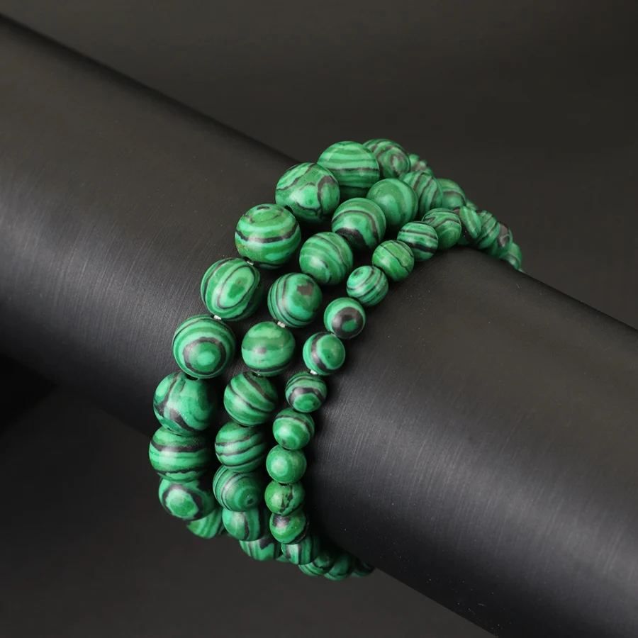 Браслет Унисекс С Малахитовыми Бусинами 4/6/8/10 Мм Зеленый Круглый Шарм Для