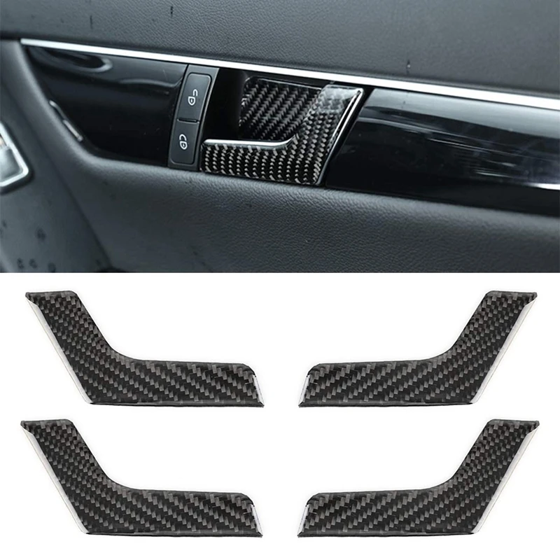 

4 PCS Car Door Inner Handle Panel for Mercedes-Benz W204 Carbon Fiber Decoration Frame Cover Interior Mouldings