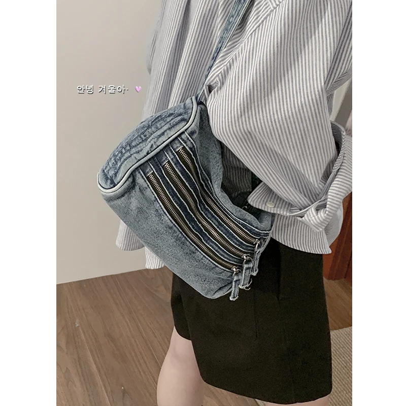 

Women Bag Multi-layer Crossbody Bag Washed denim Shoulder Bag Quality Hobos Designe Vintage Handbag Purse Messenger Pack