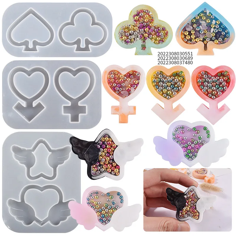 

DIY Crystal Epoxy Resin Mirror Grinding Peach Heart Plum Blossom Love Angel Wings Gender Quicksand Pendant Silicone Mold