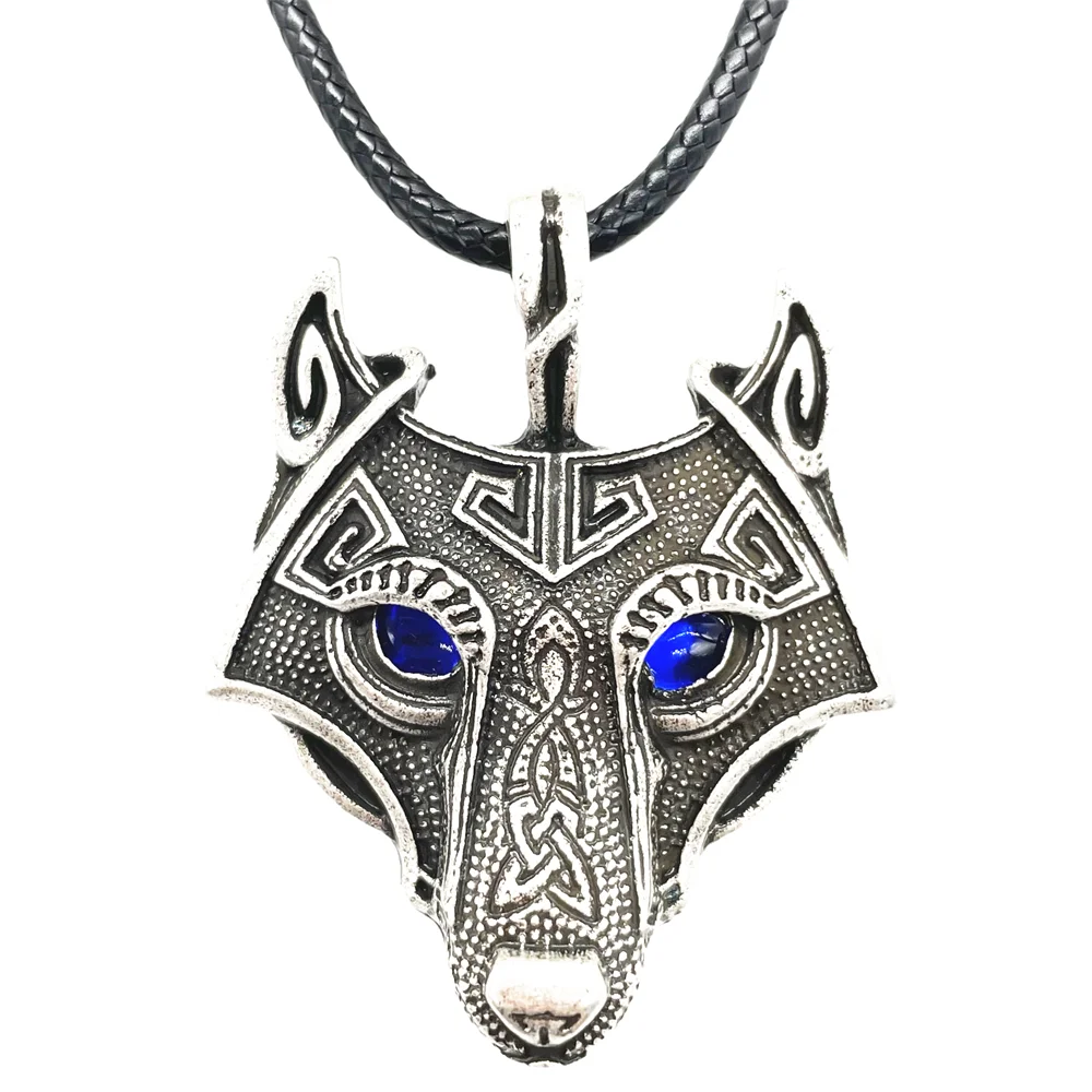 

Blue Green Eyes Wolf Pendant Amulet Viking Talisman Jewelry Male Necklace