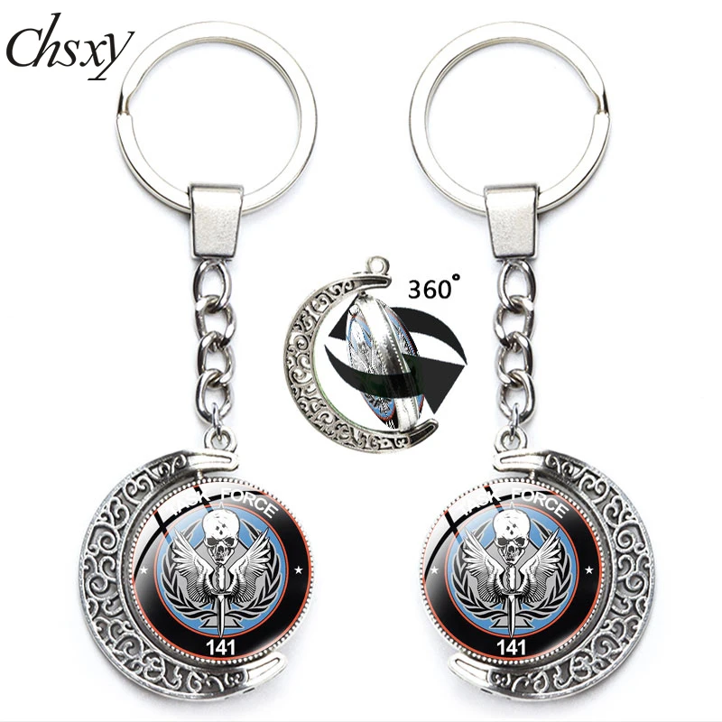 

US Army Special Force 141 Moon Keychain Delta Force Black Ops SAS Military Army Tactical 360 Degree Rotated Glass Double Keyring
