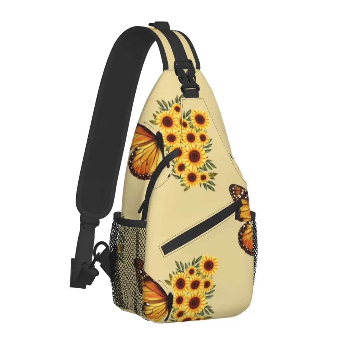

Butterfly Sunflowers In Bloom Shoulder Bags Floral Workout Chest Bag Hiking Custom Sling Bag Modern School Crossbody Bags