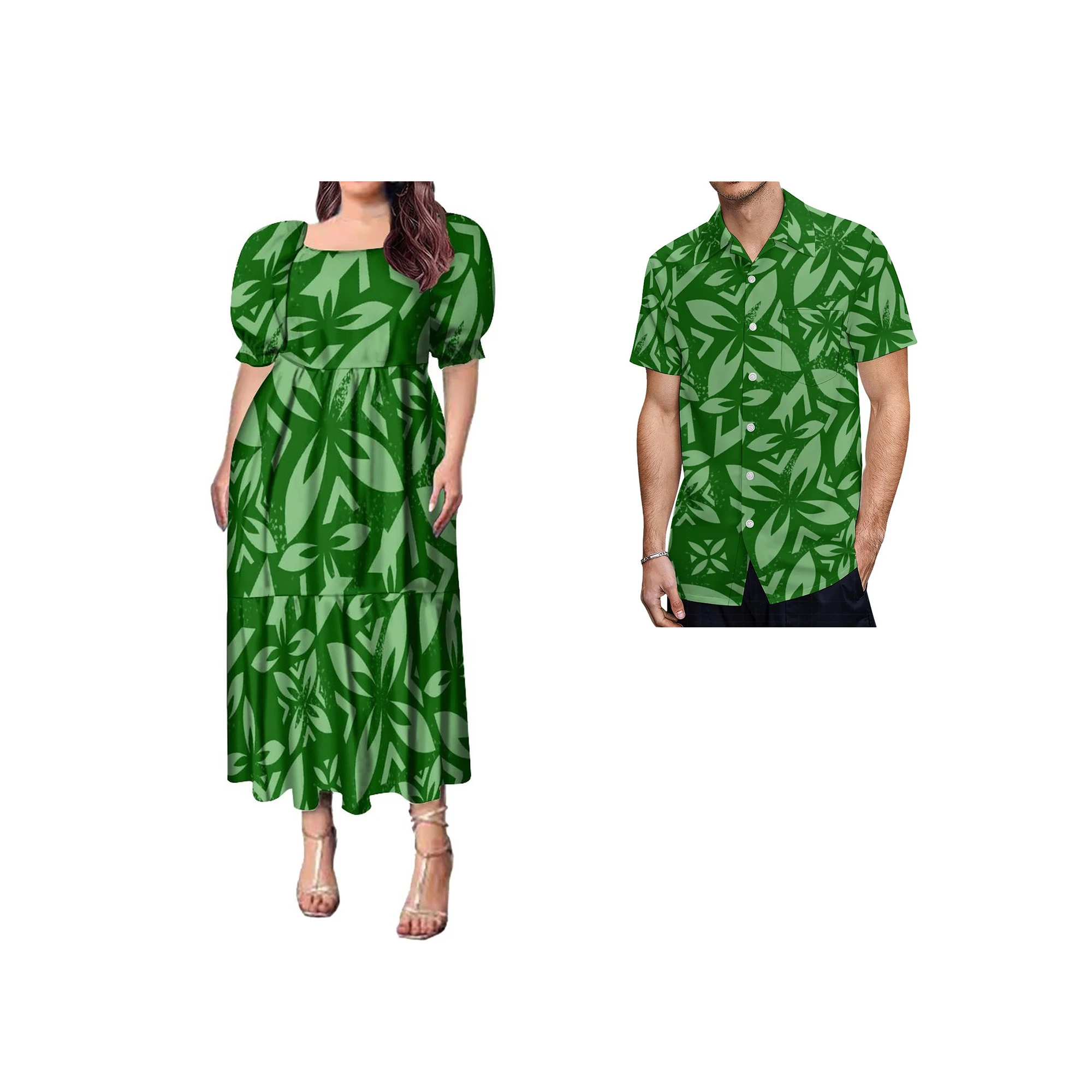 

Polynesian Tribal Design Bubble Short Sleeve Dress Melanesia Style Comfortable Dress And Men Aloha Shirt