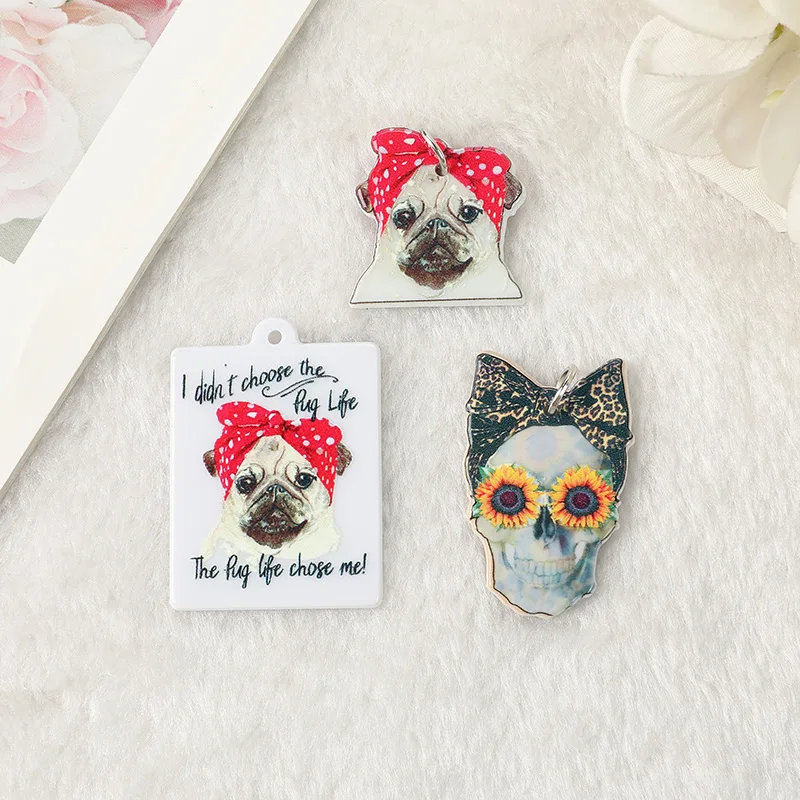 

10Pcs Cute Dog Charms Multicolor Sunflower Skull Jewelry Findings Earring Pendant Necklace DIY Making Accessories
