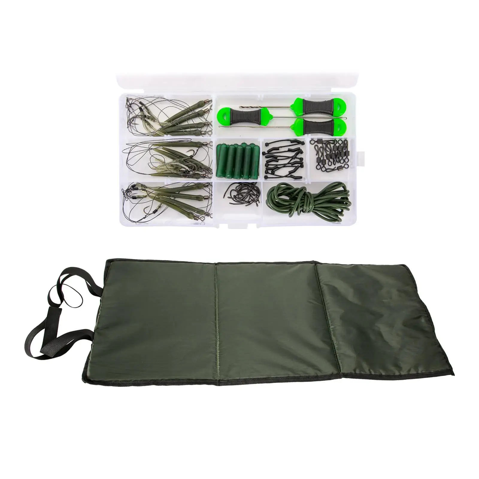 

Foldable Fish Landing Mat Carp Fishing Tackle Kit Cushion Pad Carp Hooks Durable with Storage Box Hair Rigs Fish Gear